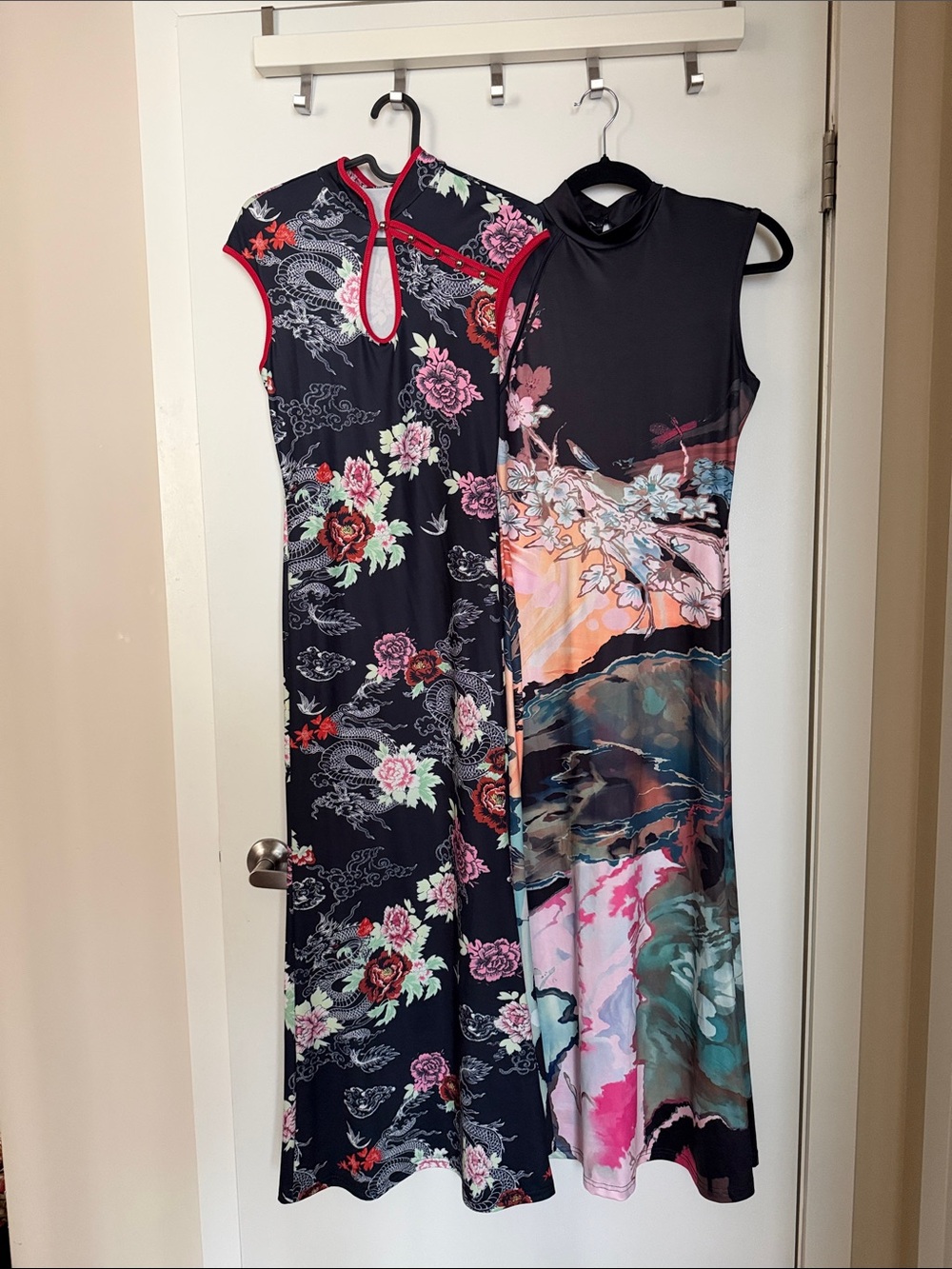 Two Chinese Cheongsam style flora dresses